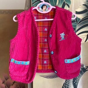 Vintage reversible pink orange blue corduroy Please Mum vest 24 months